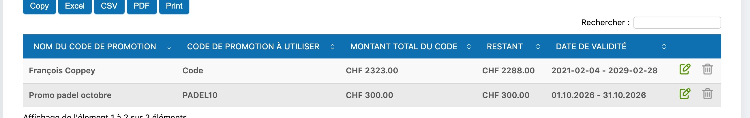 Liste des codes promotionnels